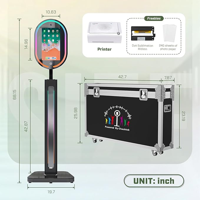 MWE Magic Mirror Photo Booth Touch Screen with Printer and 1200W Pixel 4K HD Camera,RGB Surround Light Music Sync,Mirror Video Booth with Software APP Remote Control (16in+Printer)