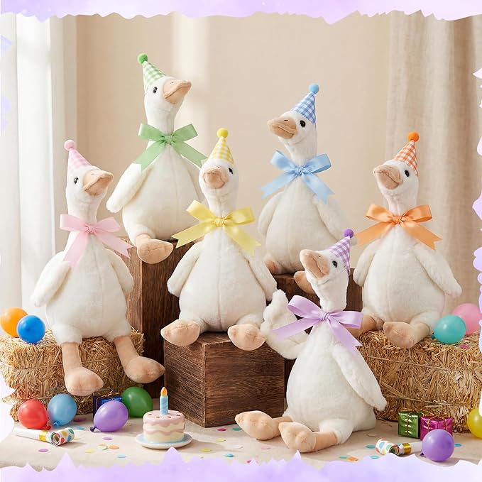 Silly Goose Party Supplies Plush Animal and Mini Birthday Party Hats with Ribbon Bow for Christmas Birthday Gift