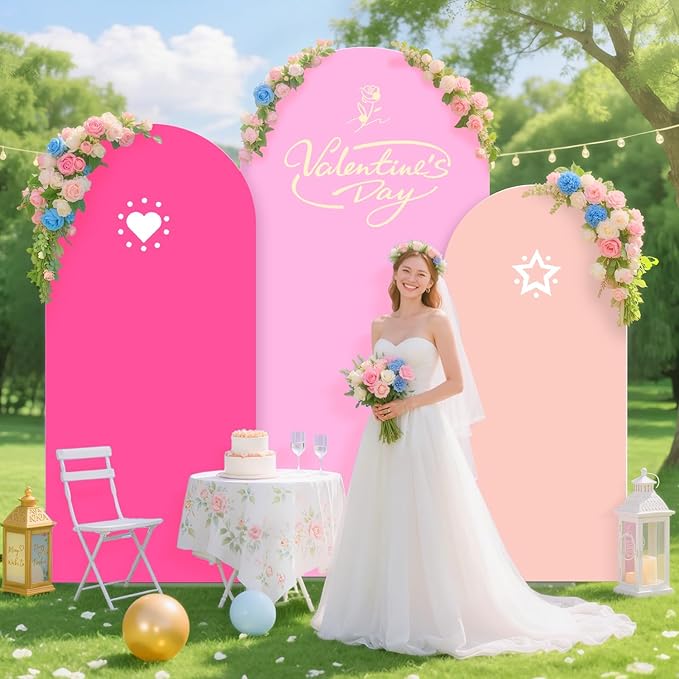 Set of 3 Arch Cover Pink Arched Backdrop Cover 6FT 5FT 4FT Wedding Arches Backdrop Stand Covers Spandex Chiara Backdrops Arch Covers for Birthday Party Bridal Baby Shower Ceremony Decorations