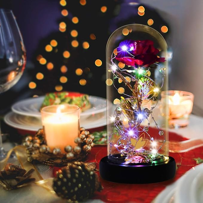 Valentines Day Gifts for Her,Valentines Gifts for Women,Flowers for Delivery Prime,Flower Galaxy Artificial Flower Light Up Rose in A Glass Dome,Anniversary Mothers Day, Birthday Gifts