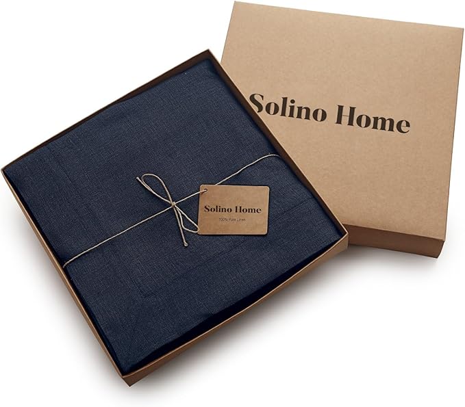 Solino Home Navy Blue Tablecloth 60 x 108 Inch - 100% Pure Linen Rectangular Tablecloth - Machine Washable Table Cloth for Winter, Spring, Easter - Fete