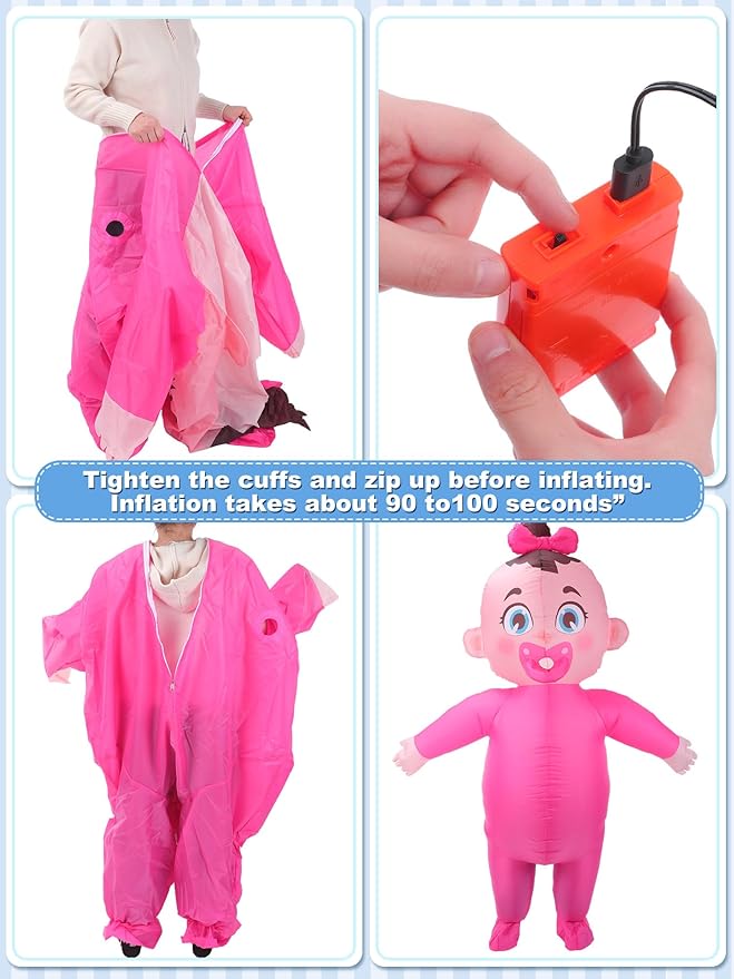 Ramede 2 Pcs Giant Inflatable Baby Costume 96 Inch Gender Reveal Ideas Boy and Girl Blow Costume Outfit for Adult Baby Shower Gender Reveal Party Halloween Christmas Cosplay Supplies