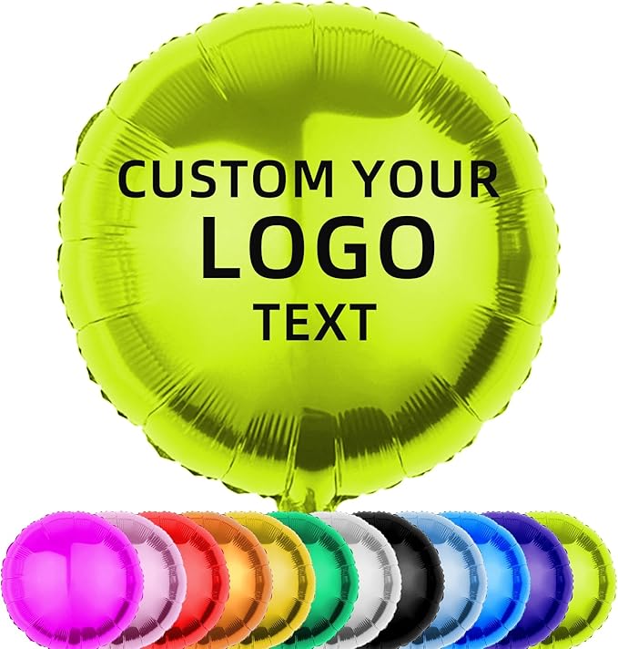 Custom Foil Balloons – Personalized Round & Heart Shaped Balloons for Logo, Text or Photo – Event, Birthday, Wedding, Business Promotion (round, 50)