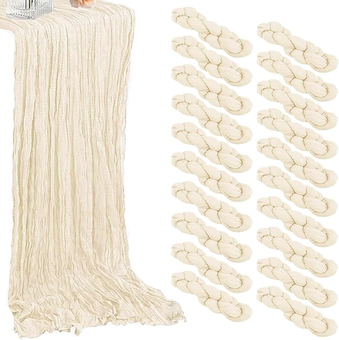 20 Pack Beige Cheesecloth Table Runners 35 x 71 Inch Rustic Boho Gauze Christmas Table Runner for Wedding Arch, Party Decoration, Bridal Shower, Reception, Farmhouse Dining Decor