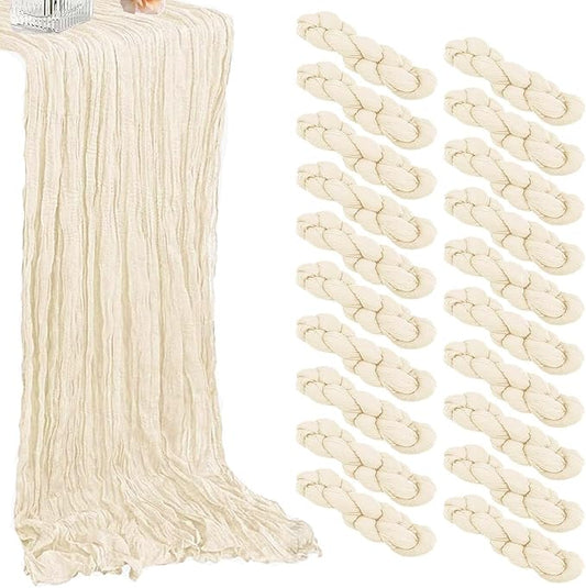 20 Pack Beige Cheesecloth Table Runners 35 x 71 Inch Rustic Boho Gauze Christmas Table Runner for Wedding Arch, Party Decoration, Bridal Shower, Reception, Farmhouse Dining Decor