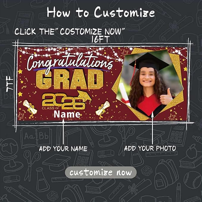 Custom Garaduation Garage Door Banner Cover 16 x 7 ft Class of 2026 Congrats Grad Party Backdrop Personalized Graduation Decoration(Maroon and Gold)