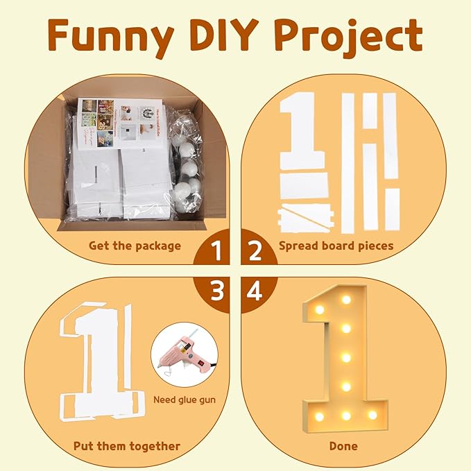 imprsv 3FT Light Up Mosaic Numbers, Marquee Letters for 10th, 20th, 30th Birthday Decorations, Pre-Cut Foam Board Kit