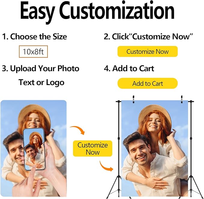 BELECO Fabric 10x10ft Custom Backdrop Personalized Backdrops Customize Backdrop with Picture Customized Background Banner for Party Decorations Gift for Birthday Wedding Graduation Valentine's Day