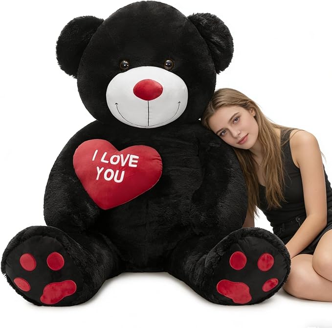 Tezituor Giant Teddy Bear 5 Feet - “I Love You” Red Heart Jumbo Human Size Stuffed Animals for Girlfriend,Boyfriend, Anniversary,Christmas, Valentines, Black
