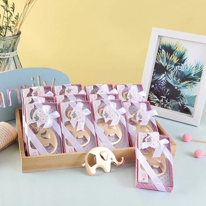 Set of 24 Elephant Bottle Opener Baby Shower Party Favor for Guests Elephant Shaped Bottle Opener Baby Shower Favors Birthday Bridal Shower Souvenirs Wedding Favor Gift (24, Pink)