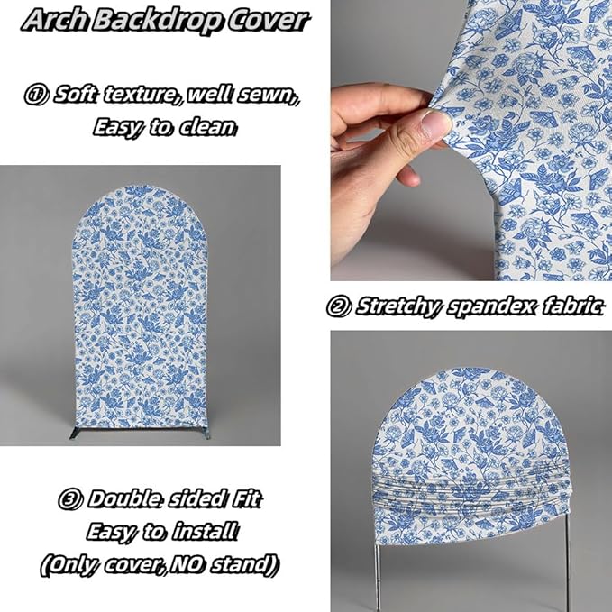 Blue Florasl Arch Backdrop Cover Baby in Bloom Baby Shower Decorations Arch Stand Spandex Covers Afternoon Tea Event Wedding Birthday Party Decors (3x6ft Cover,3855)