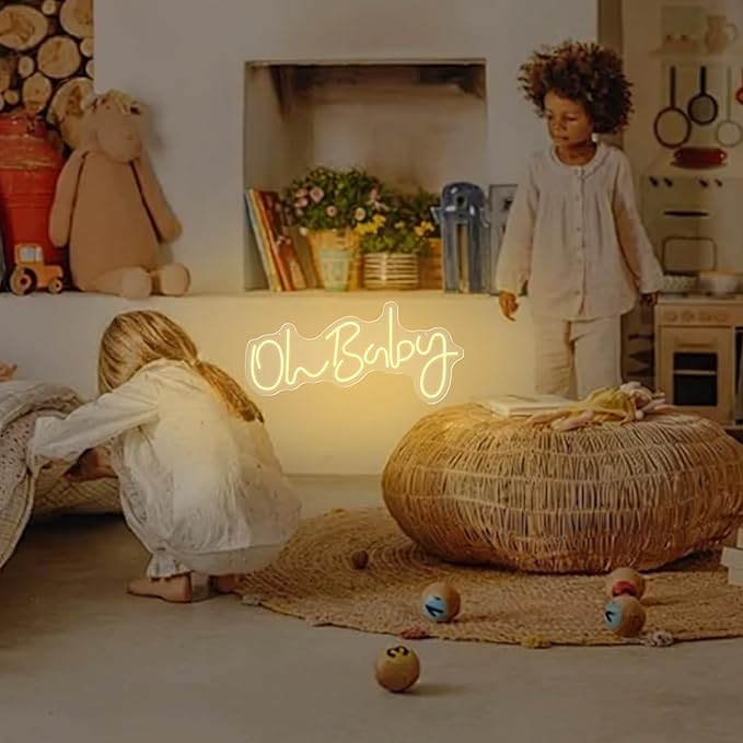 Oh Baby Neon Sign for Backdrop Wall Decor, Baby Shower LED Neon Light for Wall Decor, 19.6×8.6 Inch Large Size, USB Powered for Party Decorations & Night Lighting, Birthday Wedding Bar(Warm White)