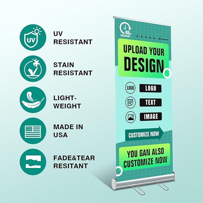 Custom Retractable Banner Stand for Business, Roll Up Banner Holder with Carry Bag, Vertical Banner Stand, Customizable Sign with Stand for Indoor Outdoor Display, Advertising,Birthday & Party-31.5"