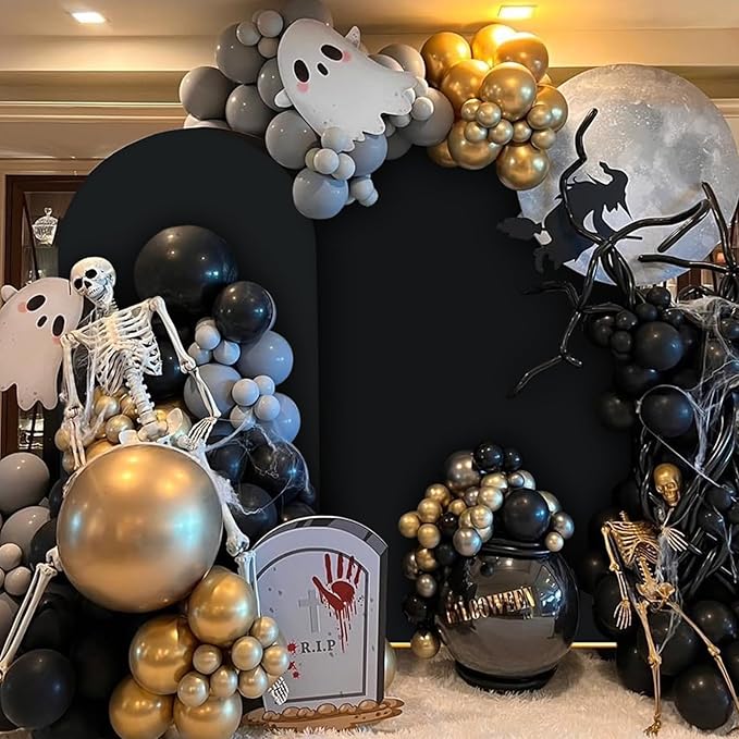 7.2FT, 6FT Arch Backdrop Stand with Cover Set of 2, Gold Metal Balloon Wedding Arch Frame with 8 Ground Stakes Stable for Outdoor Birthday Party Wedding Ceremony Bridal Baby Shower Decoration