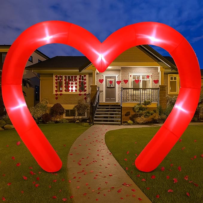 Shappy 12FT Valentine Inflatables Outdoor Decorations Heart Blow up Inflatable Archway with Build in LEDs for Indoor Outdoor Lawn Yard Garden (Red)