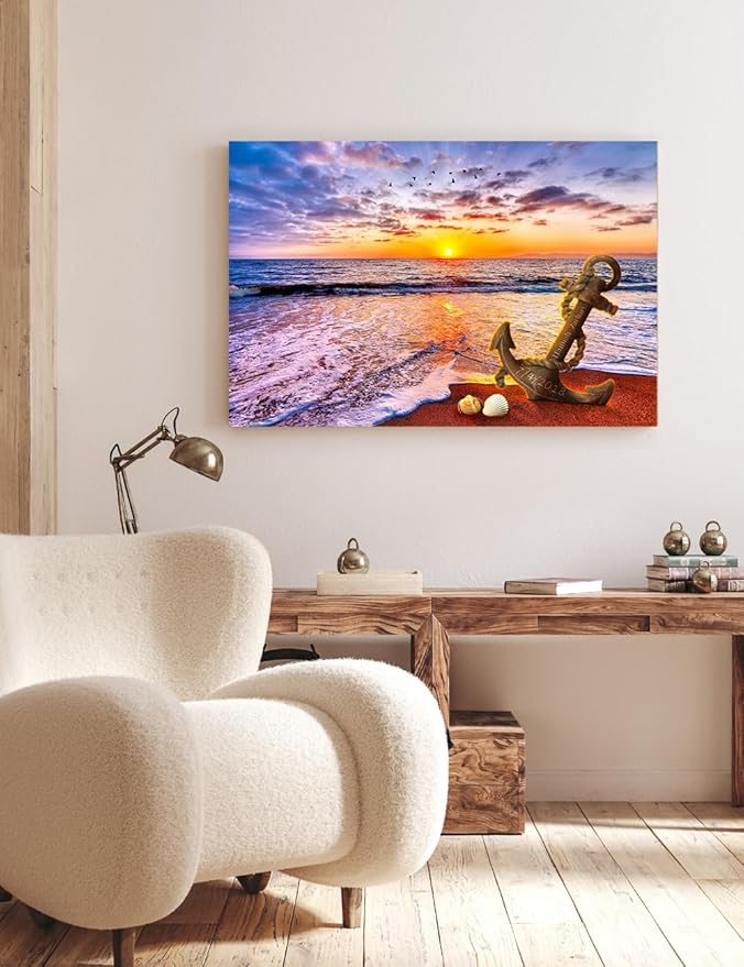 IPIC - "Anchored in Time Personalized Canvas Wall Art, Custom Beach Sunset Canvas Print with Name and Date, A Personalized Gift for Couple, Wedding, or Anniversary, Coastal Home Decor