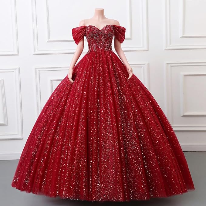 Engerla Women's Beading Sweetheart Ball Gown Tulle Layed Long Quinceanera Dress