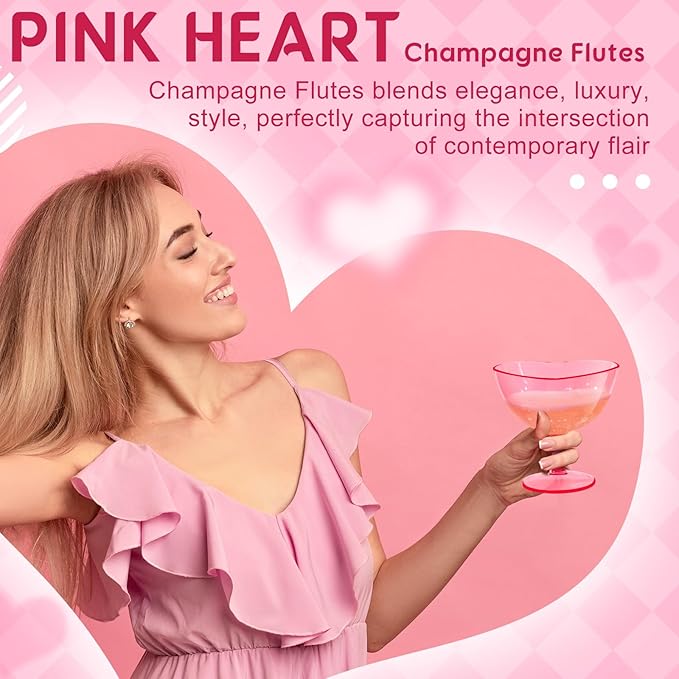 10 Pcs Galentines Day Party Supply Pink Martini Glasses 10 oz Valentine's Day Heart Shaped Martini Glasses Acrylic Heart Shaped Wine Cups for Wedding Bridal Shower Birthday Bachelorette