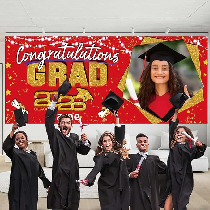 Custom Garaduation Garage Door Banner Cover 16 x 7 ft Class of 2026 Congrats Grad Party Backdrop Personalized Graduation Decoration(Red and Gold)