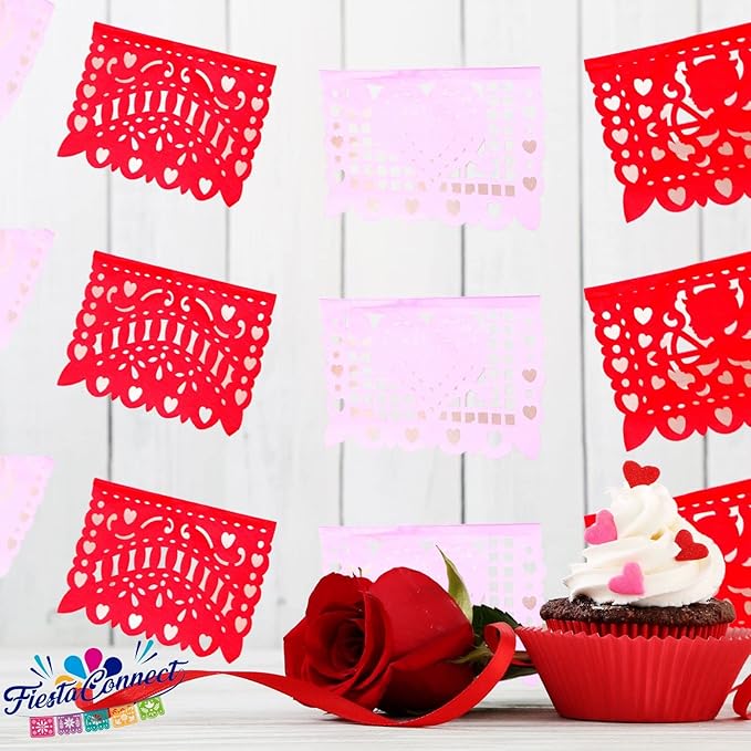 Pink Red Valentine's Day Decorations for Party, Valentines Day Decor, Valentine Papel Papel Banner, Heart Streamers Valentines Banner, San Valentin Garland Bunting | 60ft Total | 5 Pack