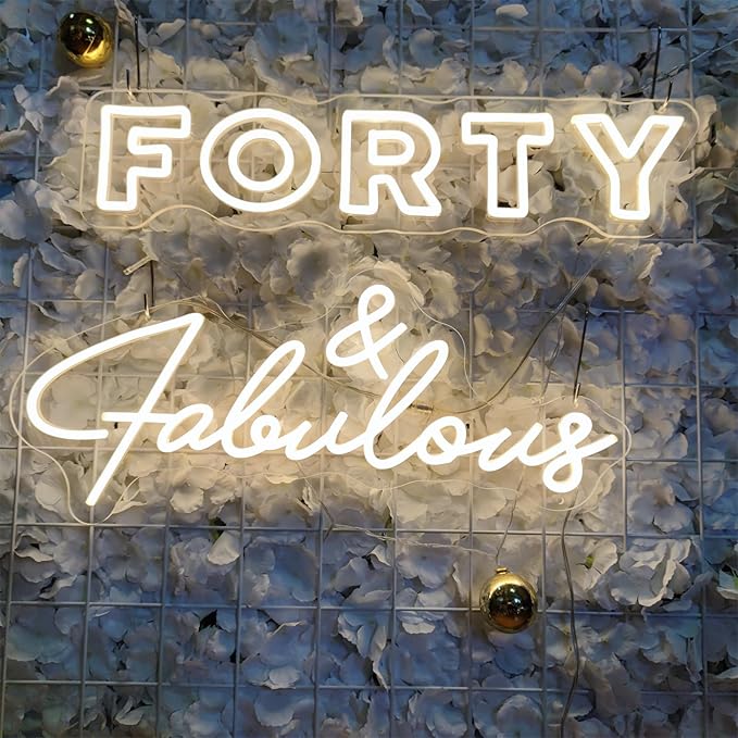 Forty and Fabulous Neon Sign,Forty Years Old LED signs for Wall Decor,Happy Birthday Neon Sign for Bedroom Wall with Dimmable Switch for Bedroom,Party,Christmas,Wedding Decoration,SIGNVIA,Size:40cm
