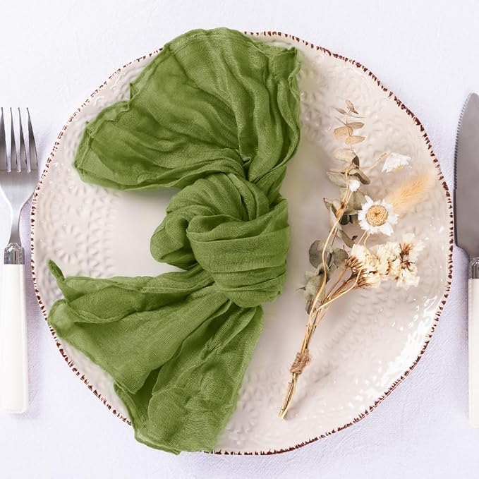 50 Pack Olive Green Cheesecloth Napkins Spring Cloth Napkins Set of 50 Olive Dinner Napkins Bulk 21x21 Inches for Wedding Bridal Shower Baby Shower Valentine's Day