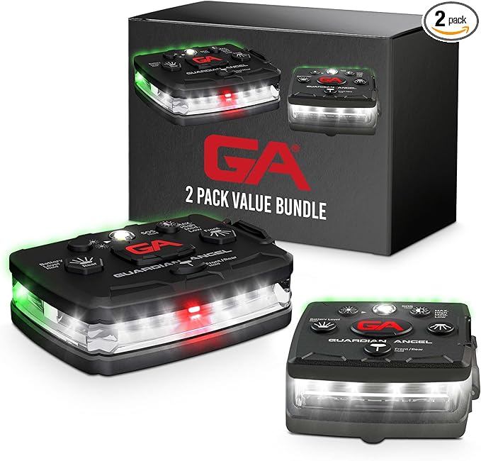 Guardian Angel Safety Light Value Bundle (2 Pack) – Elite (White Front & Green Rear) + Micro (White Front & Green Rear) – Hands-Free LED Flashlights for Construction, Roadside, Towing & Utility Work