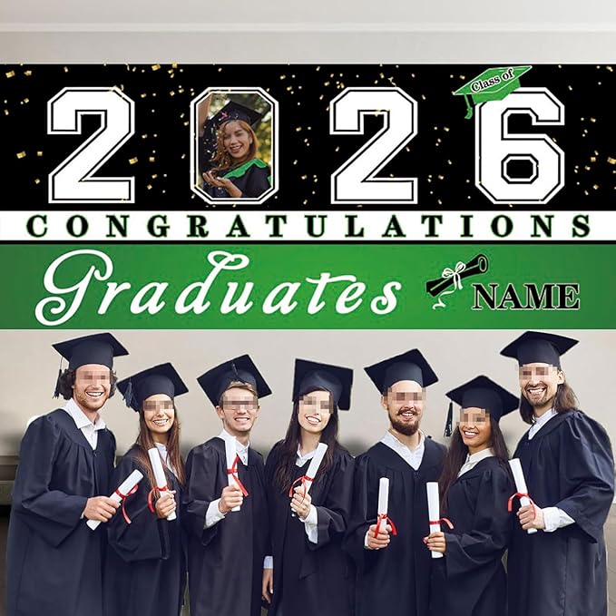 Custom Graduation Garage Door Banner Decoration 7x16ft with Photo Congrats Garage Door Cover 2026 Party Photo Booth Backdrop Party Supplies(Light Green)
