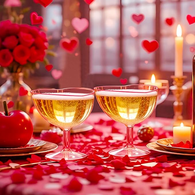 Valentine's Day Pink Couple Glasses Set of 2, Mr and Mrs Champagne Flutes Gift 10 oz Heart Shaped Romantic Martini Glasses Bride and Groom Champagne Flutes Toasting Cups Wedding Party Supply