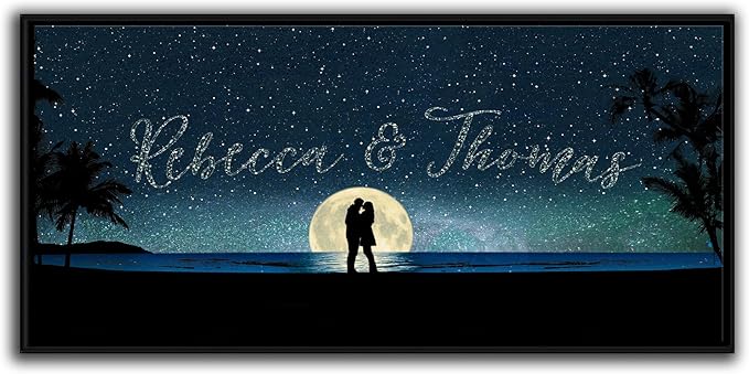Personal-Prints Written in the Stars Personalized Art | Customized with Names in the Sky | Unique Wedding, Anniversary, Valentine’s Day, or Romantic Gift (13.5"x32.5" Framed Canvas - BEACH)