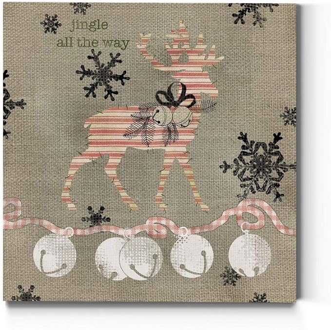 Renditions Gallery Jingle All the Way Reindeer Wall Art, Christmas & Winter Decor, White & Red Striped Fabric Look, Premium Gallery Wrapped Canvas, Ready to Hang, 40 in H x 40 in W, Made in America