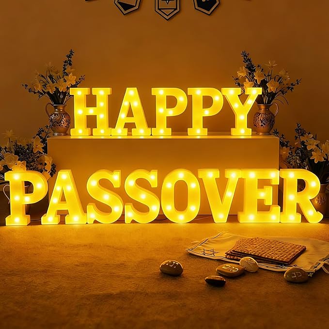 Honoson 13 Pcs Happy Passover Light up Sign Passover Decorations LED Pesach Table Decoration Jewish Festival Holiday Pesach Pesaj Seder for Jewish Holiday Party Table Home Decor