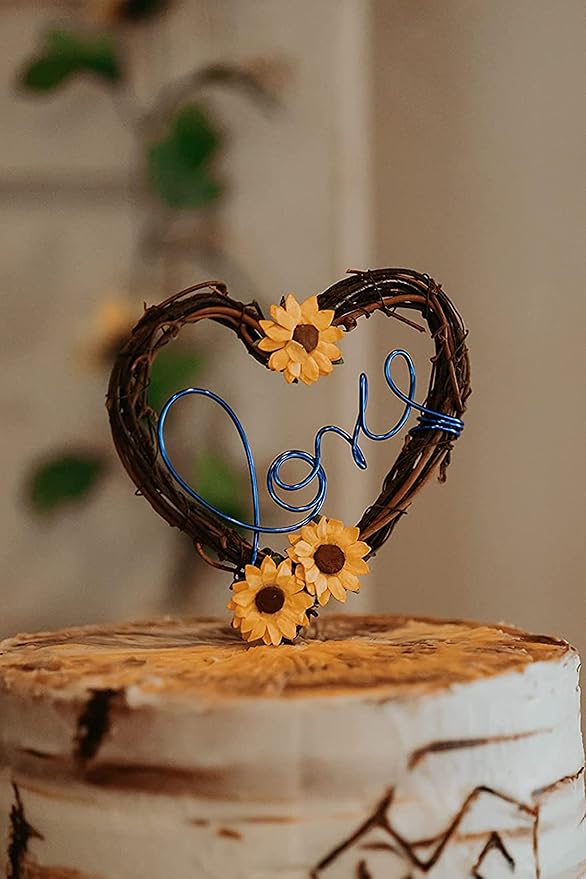 Love Sunflower Cake Topper in Rustic Style for Wedding Reception