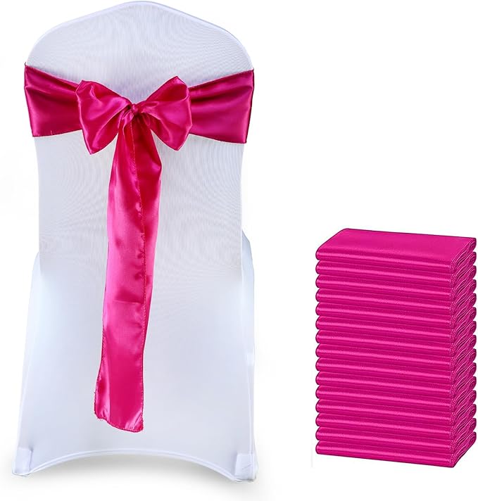 VDS Satin Chair Sashes Chair Cover Back Tie Sateen Bows Ribbon for Wedding Birthday Graduation Engagement Ceremony Event Party Banquet Venue Hotel All Dining Chair Decoration (75PC) (Magenta)