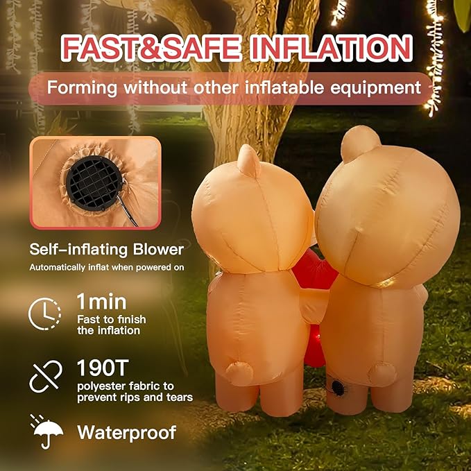 Valentines Inflatables Outdoor 4FT Valentines Day Inflatable Couple Bear with Love Heart Lighted Valentines Day Decoration for Outdoor Yard Garden
