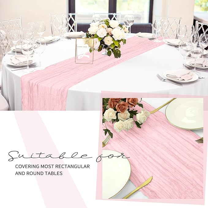 12 Pack Cheesecloth Table Runner 20 x 120 inch Cheese Cloth Table Runner Bulk,Romantic Boho Sheer Gauze Fabric Table Runners for Wedding Reception,Party,Bridal Shower Table Decor(Light Pink)