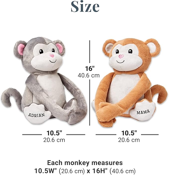 Let's Make Memories Personalized Hugging Plush Monkeys - Valentines Day - for Couples - Him - Her - Monkey Stuffed Animal for Kids - for Birthday - for Boy - for Girl - Monkey Stuffed Animal