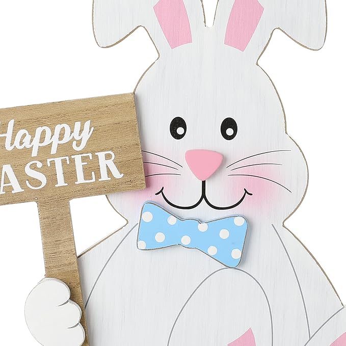 Glitzhome 30''H Easter Wooden Bunny Porch Decor, Standing Bunny Sign Decoration for Home or Yard