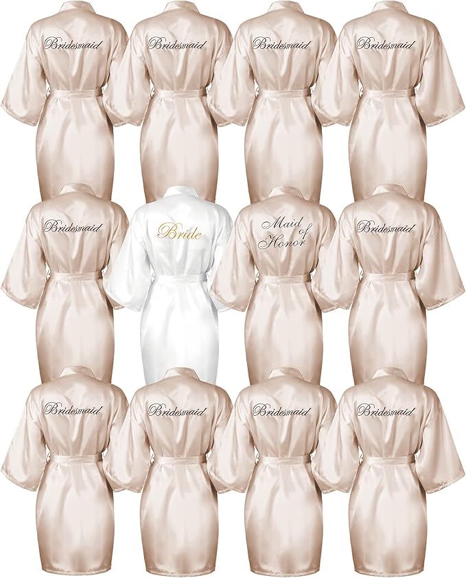 Jecery 12 Pcs Bridesmaid Robes Bride Kimono for Wedding Day Satin Embroidered Bridal Party Robes