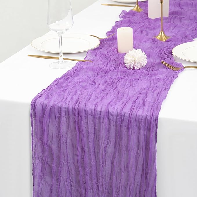 20 Pack Purple Table Runner 10Ft Cheesecloth Table Runner Boho Gauze Cheese Cloth Table Runners Romantic Long Sheer Fabric Table Runners for Wedding Party Bridal Shower