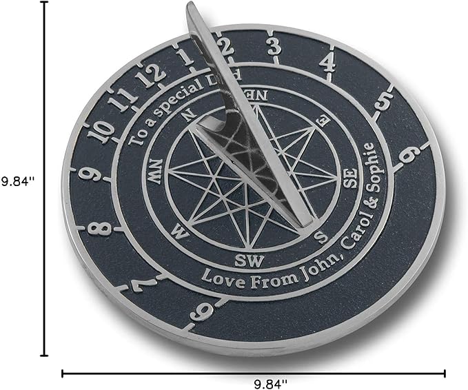 The Metal Foundry Personalized Large Aluminum Sundial Gift. This Unique Gift Idea for Him Or Her is Cast with Your Message and Will Make The Perfect Present for Birthday, Anniversary Or Christmas