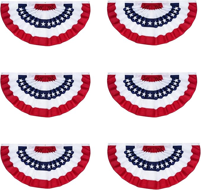 FRF FLAG American Flag Bunting 3x6 Ft (6 PCS), Embroidered Patriotic Bunting Flags, 4th of july Decorations Outdoor, with 3 Brass Grommets