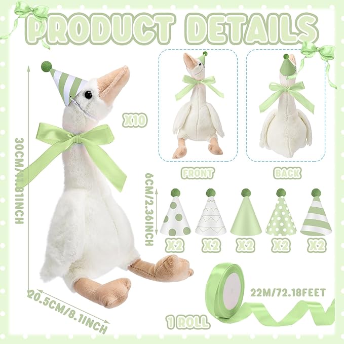 Silly Goose Party Supplies Plush Animal and Mini Birthday Party Hats with Ribbon Bow for Christmas Birthday Gift