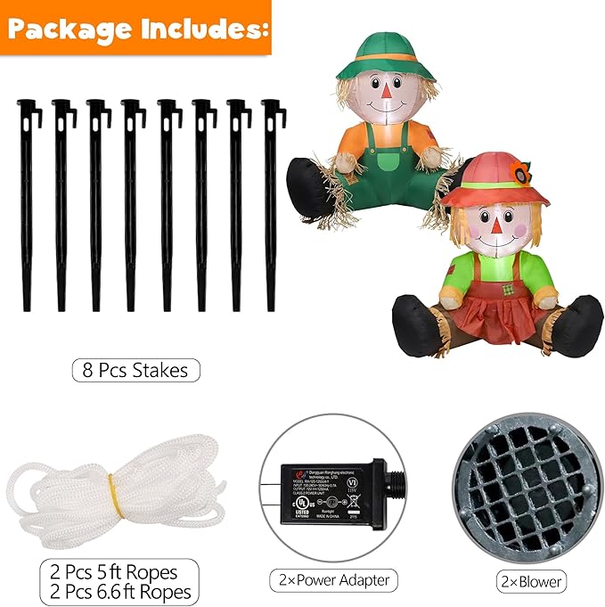 Lulu Home Fall Inflatable Decoration, 3.3FT Air Blown Scarecrow Couples with Built-in LED Lights for Harvest Indoor Outdoor Front Door Yard Lawn Garden Thanksgiving Decor, Set of 2