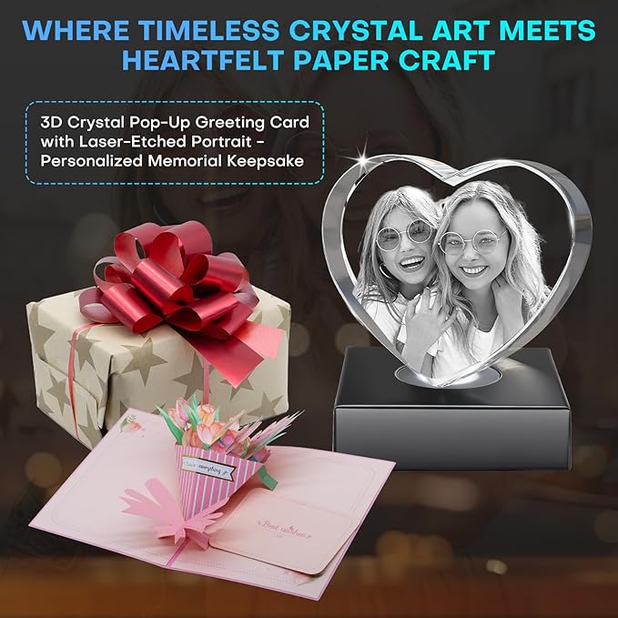 3D Crystal Photo Personalized Couple Gift ,Custom Laser Engraved Glass with Your Photo,Valentine’s Day Gifts for Women,Wife,Girlfriend, Romantic Heart-Shaped Keepsake