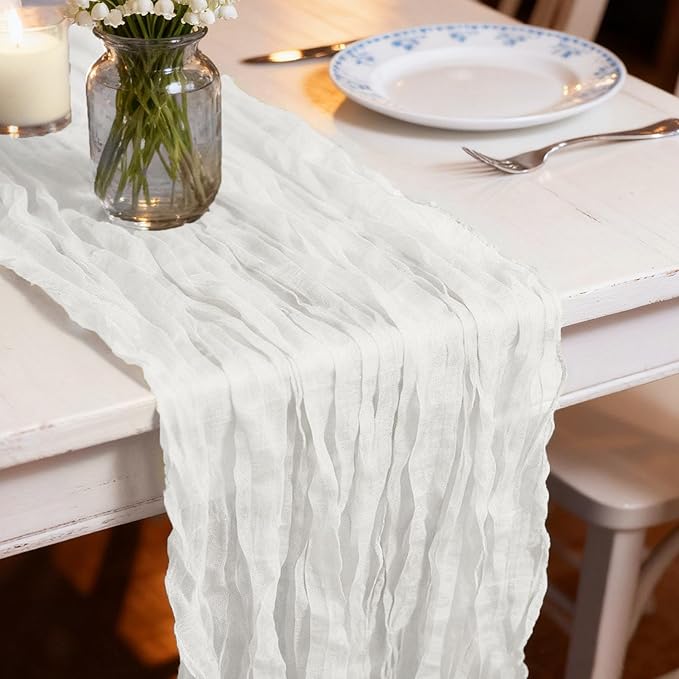 20 Pack White Cheesecloth Table Runners 35 x 71 Inch Rustic Boho Gauze Christmas Table Runner for Wedding Arch, Party Decoration, Bridal Shower, Reception, Farmhouse Dining Decor