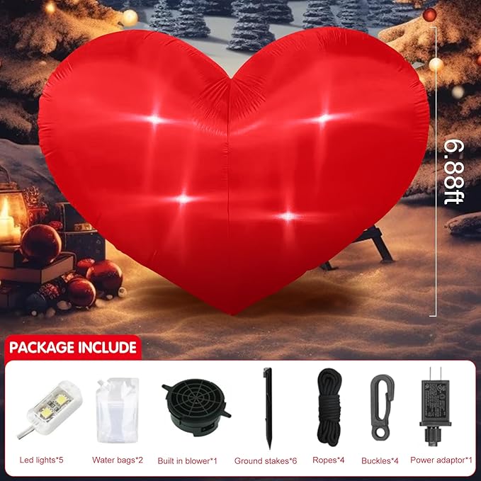 7 Ft Valentine Inflatables Heart Outdoor Decorations with LED Lights, Red Valentines Giant Heart Blow Up Yard Decorations, Romantic Inflatable Decor for Valentines Day Wedding Anniversary Yard Garden