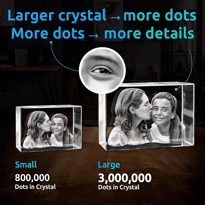 ArtPix 3D Crystal Photo, Valentines Day Personalized Gifts for Women, Wife, Men, Her, Him, Great V-Day Custom Gift With Your Own Photo, Customized Glass 3D Laser Etched Picture Wedding