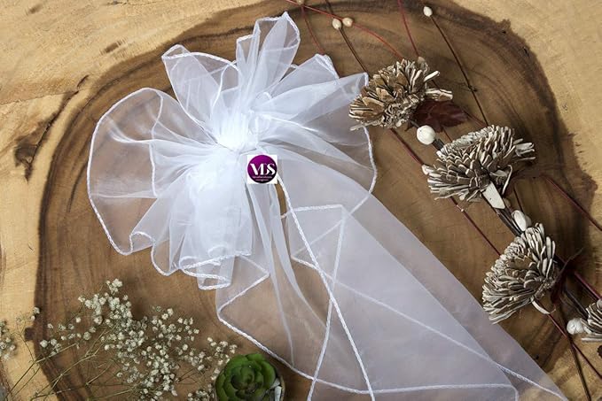 VDS Pack of 150 | White | Organza Chair Sashes Crystal Sheer Tulle Dining Chair Bows Tie Ribbon for Wedding Thanksgiving Halloween Christmas Party Home Banquet Venue Hotel Decoration