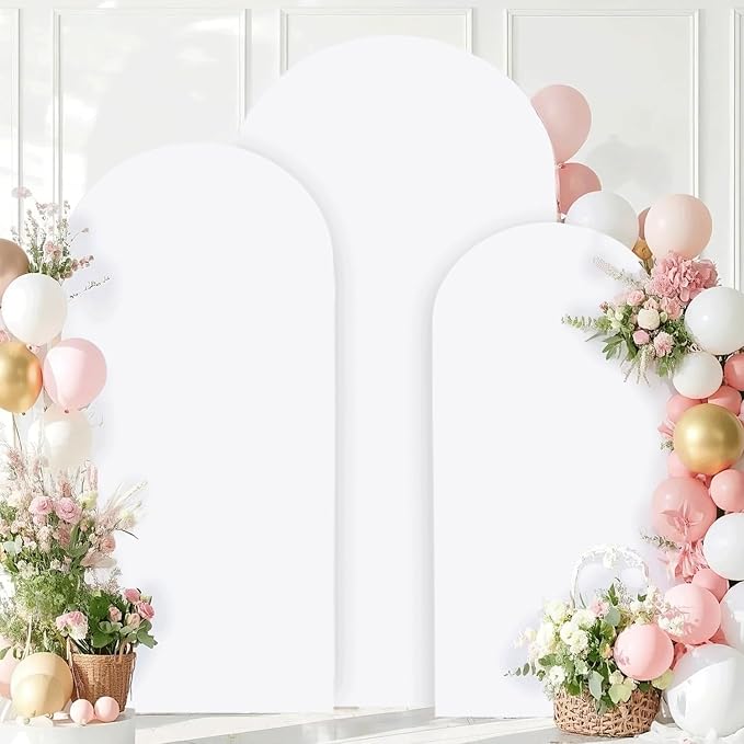 Metal Arch Stand and Cover Set 7.2FT 6.6FT 6FT Balloon Wedding Arch Stand with White Spandex Wedding Arch Cover Set of 3 Gold Arch Stand Frame for Birthday Party Reception Decor